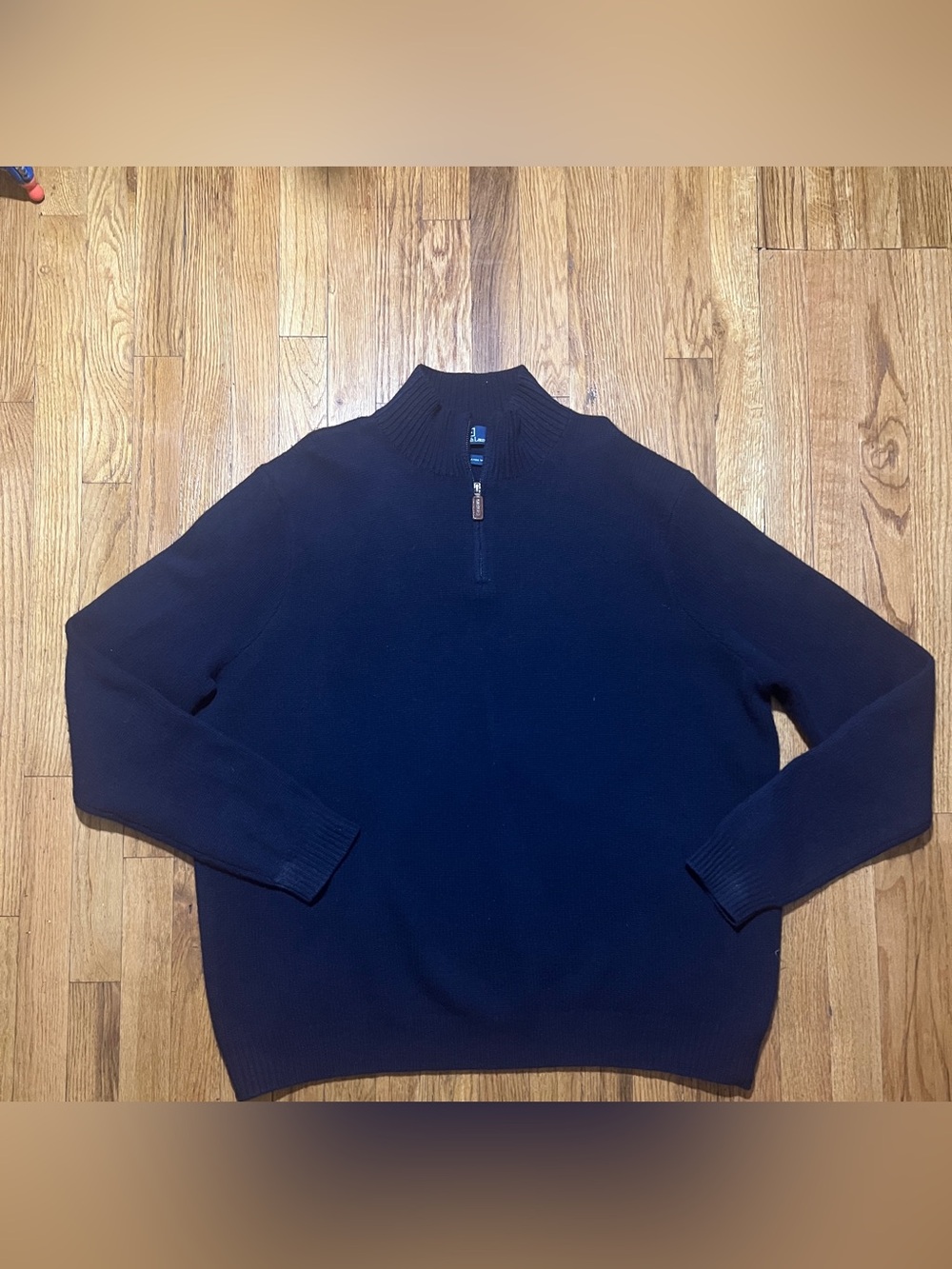 Polo Ralph Lauren Men’s Navy Wool Knit 1/4 Zip Mock Neck Logo Sweater LT Classic